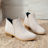 Bottines en daim pour femmes, coupe en V, fermeture éclair latérale, bout pointu, talon bloc bas, bottines courtes, noir, beige, vert, chaussures d'automne et d'hiver