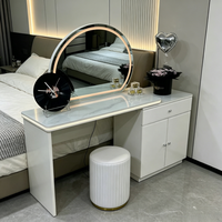 Coiffeuse de chambre à coucher avec miroir à bande LED, tiroir et armoire