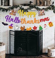 Bannière Joyeux Halloween, Thanksgiving et Noël Scintillante et Colorée – Décorations de Fête pour Halloween, Thanksgiving et Noël – Fournitures de Fête