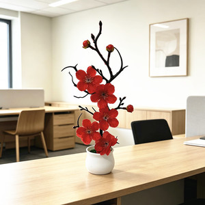 Bonsaï artificiel Paulon en fleurs de prunier, 27 cm de haut, mini pot de fleurs, rouge, rose, blanc, rose rouge, décoration d'intérieur, accessoires de mariage - Product Image 4