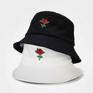 100% Cotton Unisex Fashion Flower Embroidered Bucket <b>Hat</b> Summer Fisherman Cap for <b>Men</b> Women Teens - Product Image 2