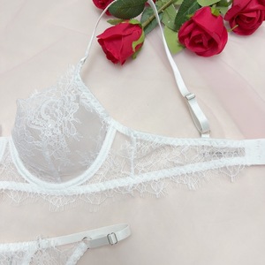 Wholesale Women's White Lace Lingerie <b>Set</b> Sheer Underwire Bra and Thong <b>Set</b> <b>Sexy</b> Womens Intimates With Eyelash Trim - Product Image 4