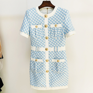 Vestido de Tweed a cuadros con botones de León para <span class=keywords><strong>mujer</strong></span>, ropa de manga corta de diseñador a la moda para <span class=keywords><strong>otoño</strong></span> e <span class=keywords><strong>invierno</strong></span>, <span class=keywords><strong>2022</strong></span> - Product Image 2