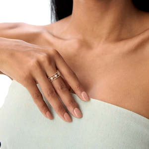 Cincin Minimalis Perak 925 Potongan Bulat Motif Semanggi Ganda, Cincin Berlapis Emas Khusus Wanita - Product Image 4