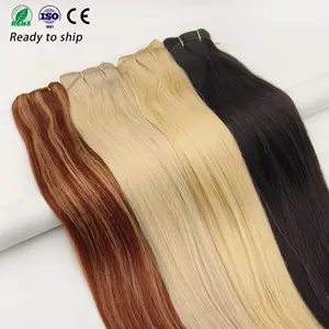 Fashion stok besar produk rambut selaras kutikula kualitas tinggi ekstensi rambut manusia mesin pakan rambut Rusia