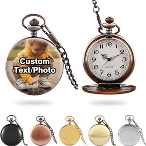 Reloj de Bolsillo de Bronce Personalizado 2024 con Movimiento de Cuarzo y Electrochapado Láser Retro, Estilo Antiguo con Cadena Digital Antigua - Product Image 2
