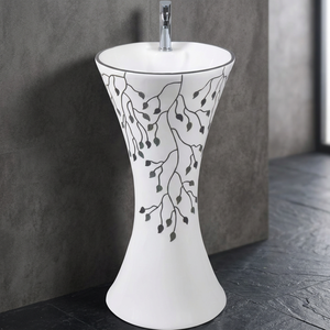 Lavabo de baño de cerámica moderno para Hotel, lavabo de pedestal, lavabo de cerámica de baño de Color blanco de lujo con Pedestal - Product Image 1
