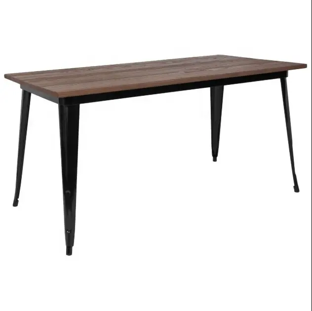 طاولة مطاعم ملونة مستطيلة الشكل بأبعاد 80*120, طاولة معدنية صناعية ملونة مستطيلة الشكل ، منضدة معدنية داخلية للاستخدام الخارجي مع سطح خشبي
