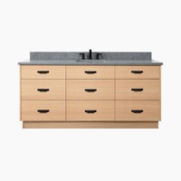 Meuble-lavabo de salle de bain sur pied en placage de chêne blanc naturel, design plat, avec comptoir en quartz et vasque en céramique, 48-72''