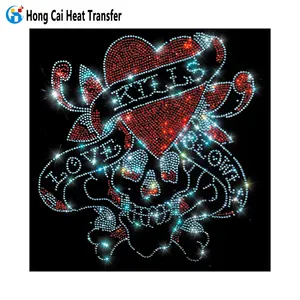 Hongkonger benutzerdefinierter Strassdruck Übertragung Design Logo-Muster Kristall T-Shirt Kleidung Hoodie Pailletten Schablone Wärmeübertragung