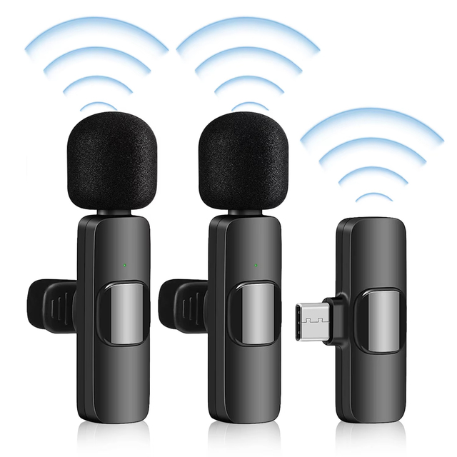 Live Stream Youtube Lapel Microphone Professional Podcast Lavalier Mic Dual Wireless Microphone for iphone Android Mobile Phone