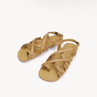 Sandales plates de luxe pour femmes, style gladiateur romain, en cuir véritable, légères et respirantes
