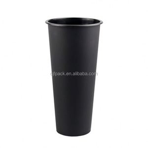 Custom Logo Silk Screen Printed 700ML Disposable <b>Plastic</b> PP Frosted 90mm Diameter All Black Hard Clear <b>Cups</b> for Boba Bubble Tea - Product Image 1
