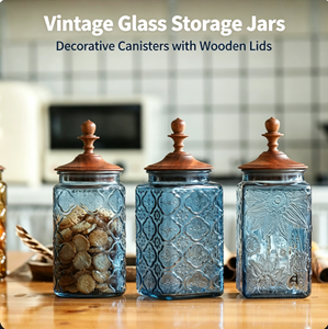 Ensemble cadeau <span class=keywords><strong>vintage</strong></span> romantique rétro en verre gaufré sérigraphié couleur glycine avec couvercle en bois, idéal pour la promotion en gros - Product Image 2