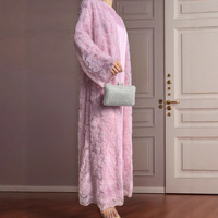 Vente en gros directe d'usine : Ensemble élégant 2 pièces pour femmes musulmanes, comprenant un manteau en laine orné de fleurs perlées et une robe intérieure en satin à manches longues