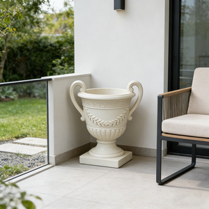 Pot de fleurs en résine fait main, peint à la main, motif goutte d'eau <span class=keywords><strong>blanc</strong></span>, double anse, style <span class=keywords><strong>laurier</strong></span> - Paysage de jardin classique européen - Product Image 5