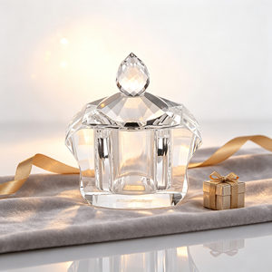Small Bridge <strong>Crystal</strong> Ring Box Tapered Faceted Teardrop <strong>Knob</strong> Green Base K9 Glass Trinket Jar Model for Proposal Wedding - Product Image 3