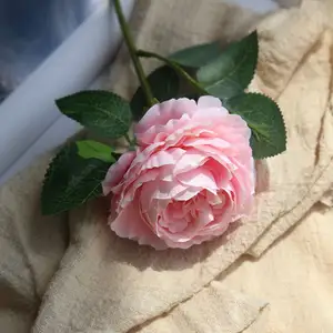 Bunga Mawar Palsu Buatan, Dekorasi Meja Rumah Bunga Mawar Tunggal Buatan Sutra Kualitas Tinggi 1 Kepala Pernikahan