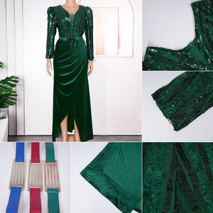 S9959 Abiti da Sera di Lusso Eleganti <span class=keywords><strong>con</strong></span> Maniche Lunghe Scollo a V Riccamente Decorati <span class=keywords><strong>in</strong></span> <span class=keywords><strong>Velluto</strong></span> e Paillettes Abiti da Cerimonia per Donne - Product Image 6