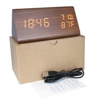 Meja Segitiga Elektronik Desktop Multifungsi Modern Jam Alarm Digital LED Kayu dengan Kelembaban Suhu
