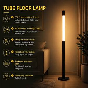 Lampe sur pied LED moderne <span class=keywords><strong>et</strong></span> créative de 1400 mm de hauteur avec variateur de lumière CCT, design tube rond doré, idéale pour bureau <span class=keywords><strong>et</strong></span> salle de travail - Product Image 2