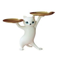Nouvel Ornement Sculpté en Résine Chat Abstrait Enchantant à Double Plateau pour Rangement de Clés, Idéal pour Salon et Entrée de Maison
