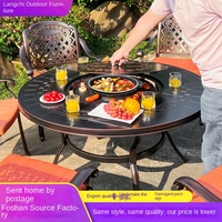 Conjunto de Mesa y Sillas de Barbacoa Multifuncional de Aluminio Metálico Moderno para Exteriores, 2 Plazas, para Patio y Jardín