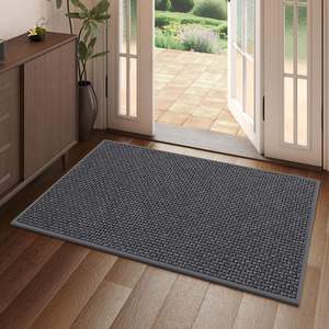 Paillasson d'entrée rectangulaire gris à motif treillis, antidérapant, pour usage domestique, en fibre de polyester - Product Image 2
