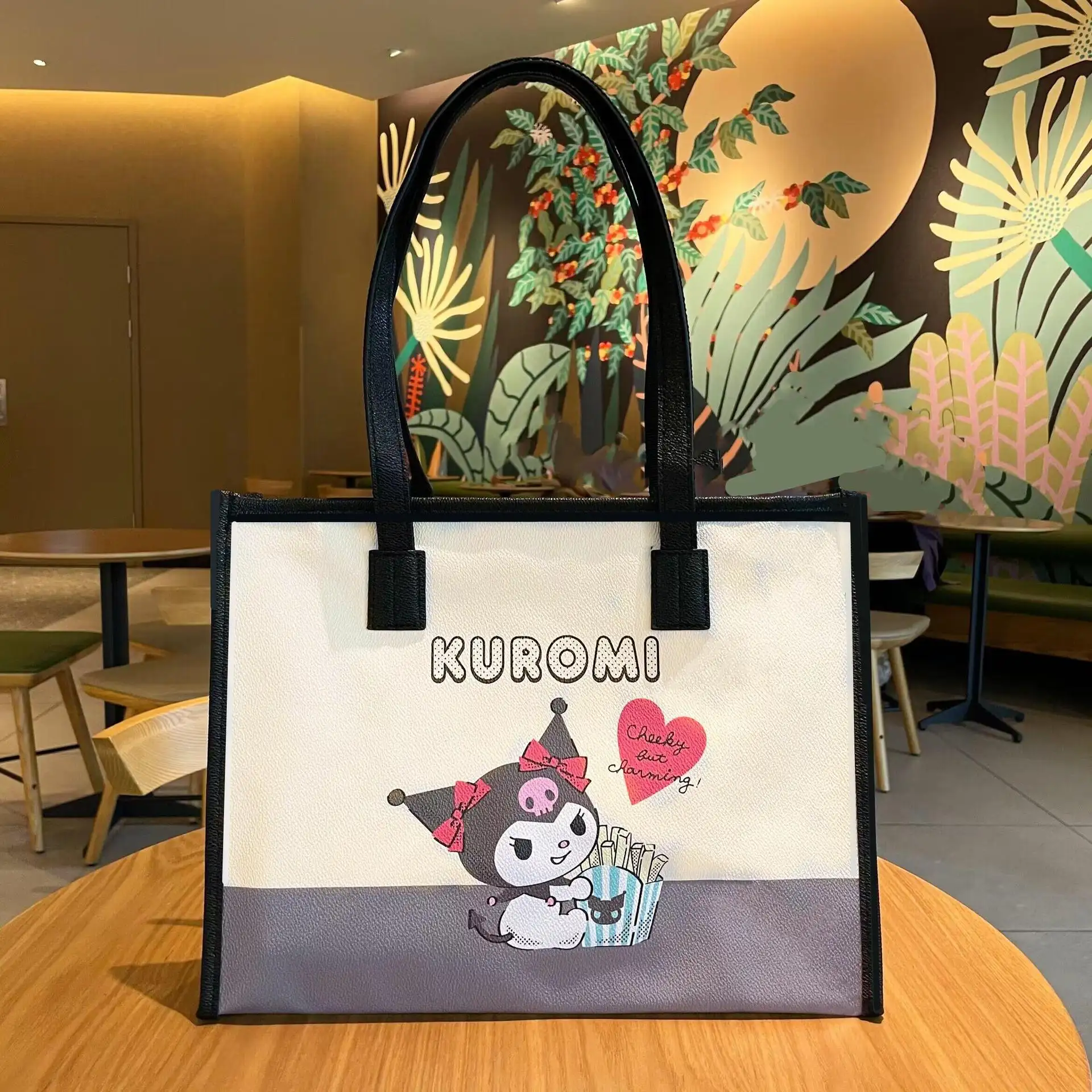 Hot Sale Sanrioed Ladies Sanrio PU Tote Handbag Cartoon Anime Kulomi Large Capacity Shoulder Bag Mommy Bag