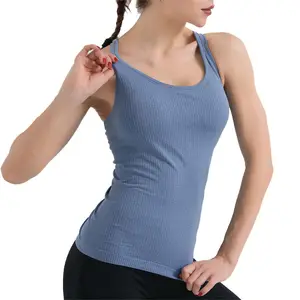 2023 nueva sensación desnuda Lulu yoga Top con almohadilla en el pecho hermosa espalda ajustada larga fitness Lulu ropa interior deportiva GYM Lulu yoga chaleco