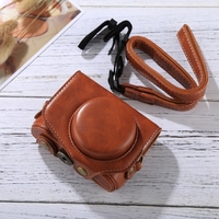 Étui de protection intégral en cuir PU souple avec sangle pour appareil photo Canon PowerShot G7 X Mark II