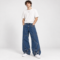 DiZNEW Jeans personnalisés pour hommes, streetwear, à découpe laser en spirale, déstructurés, à empiècements, coupe ample, jambe large, denim évasé, usine BSCI