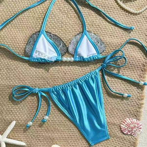 Bikini Azul Sexy al por Mayor, Conjunto de Bikini con Lentejuelas - Product Image 2