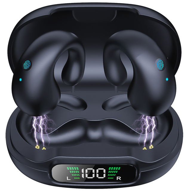 OEM LED Display Open Ear Wireless Earbuds with Air Conduction Noise Cancellation for 5.3 IPX4 Waterproof Ear-Clip Design