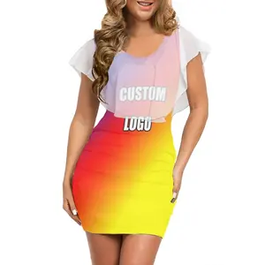 Estampado bajo demanda Bodycon sin mangas gasa volantes fiesta mujeres vestidos personalizados cuerdas retorcidas con nudos conchas marinas sexo Mini vestido