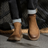 OEM ODM Grosir Sepatu Boots Kasual Platform Karet Anti Selip Kulit Asli Resleting Samping Hangat Musim Gugur Musim Dingin Pria Sepatu Boots Outdoor Setengah Tinggi
