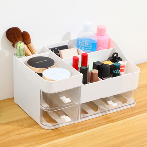 Plastic Makeup Organizer for Vanity Large Skincare Organizers 8 Compartments Bathroom Organizer Cosmetic <strong>Storage</strong> Three <strong>Draw</strong> - Product Image 1