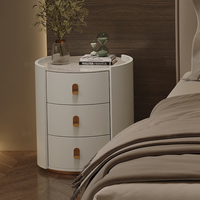 Table de chevet intelligente multifonctionnelle en cuir Chargement sans fil Chambre à coucher Armoire de chevet circulaire