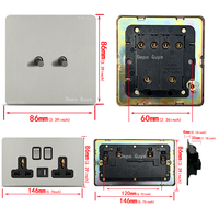 Interruptores de palanca retro plateados con placas, enchufe de pared del Reino Unido 220V, tomas de corriente universales y interruptores reguladores de intensidad.