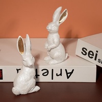 Nordisches Einfaches Weißes Hasen-Set mit Goldenem Innenohr Harz-Figurine Niedliche Tier-Statue für Heim-Tischdekoration