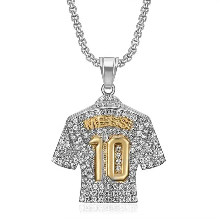 Collana di gioielli Hip Hop completo diamanti MESSI n. 10 collana pendente in Jersey in acciaio inox calcio numero collana