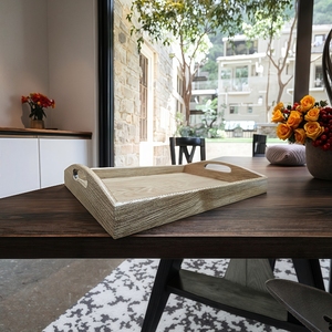 Assiette à dîner en bois de <span class=keywords><strong>chêne</strong></span> écologique avec revêtement à l'huile de cire de bois <span class=keywords><strong>Plateau</strong></span> de petit déjeuner durable en forme de rectangle Poignées incurvées Design moderne - Product Image 3