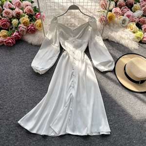 Vintage <strong>Green</strong>/Blue Knee-length <strong>Dress</strong> Casual <strong>Long</strong> Sleeve High Waist Single-breasted <strong>Dress</strong> Female Autumn New Fashion Elegant <strong>Dress</strong> - Product Image 5