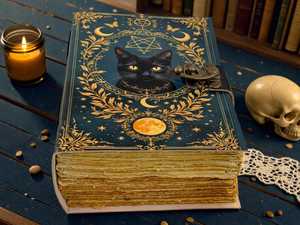 Diario Grimoire de Gato Negro Hecho a Mano, Cuaderno de Cuero Vintage con Tapa Dura, Logotipo Grabado, Libro de Hechizos de las Sombras, Regalo Gótico - Product Image 2