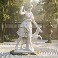Sculpture de chasseuse néoclassique en marbre blanc massif, faite sur mesure, art figuratif gréco-romain pour église, sur commande, livraison mondiale