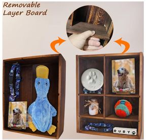 ペットメモリアルシャドーボックス犬用猫用棚付きカスタム無垢材ペットフレーム壷灰ディスプレイケース - Product Image 5