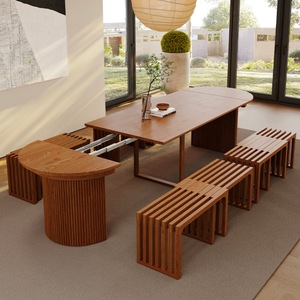 Ensemble <span class=keywords><strong>de</strong></span> table à manger télescopique extensible en bois <span class=keywords><strong>de</strong></span> frêne massif <span class=keywords><strong>de</strong></span> style rétro, table à manger rectangulaire haut <span class=keywords><strong>de</strong></span> gamme pour plusieurs personnes, idéale pour <span class=keywords><strong>les</strong></span> villas - Product Image 1