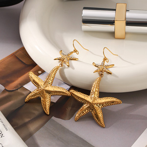 ต่างหูห้อยรูปปลาดาว KITI ดีไซน์จากมหาสมุทร ไม่ลอก ไม่ดำ ชุบทอง 18K ผลิตจากสแตนเลสสตีล เหมาะสำหรับใส่ไปทะเลในช่วงฤดูร้อน - Product Image 3