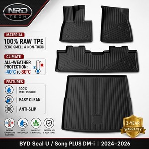 แผ่นรองพื้น TPE สำหรับรถยนต์ BYD-Seal U (Song PLUS DMI)-พวงมาลัยซ้าย-DM-i-5S_2024 ชุดเต็ม + แผ่นรองท้ายรถ เกรดอาหาร ขอบยก 3 มิติ เป็นมิตรกับสิ่งแวดล้อม ไร้กลิ่น - Product Image 3