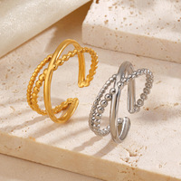 Cincin Garis Minimalis Baja Tahan Karat Terinspirasi Mode Eropa dan Amerika, Cincin Terbuka Berbentuk Bulat Vintage yang Dipersonalisasi untuk Wanita